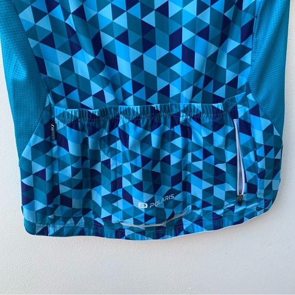 Polaris Ladies UK 16 Cycling Jersey Blue Triangle 1/4 Zip Geometric Short Sleeve - Picture 8 of 9